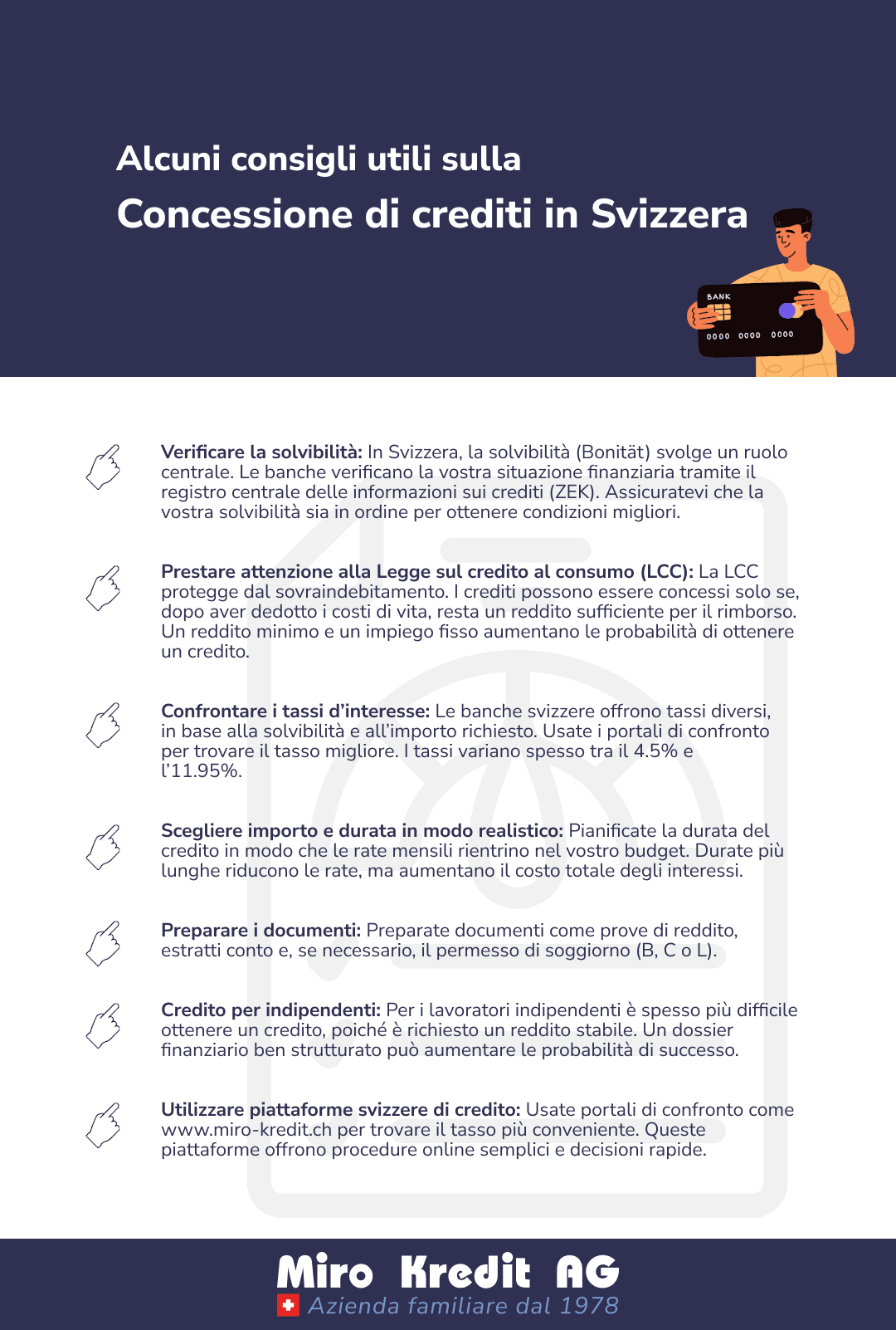 Alcuni consigli utili sulla Concessione di crediti in Svizzera