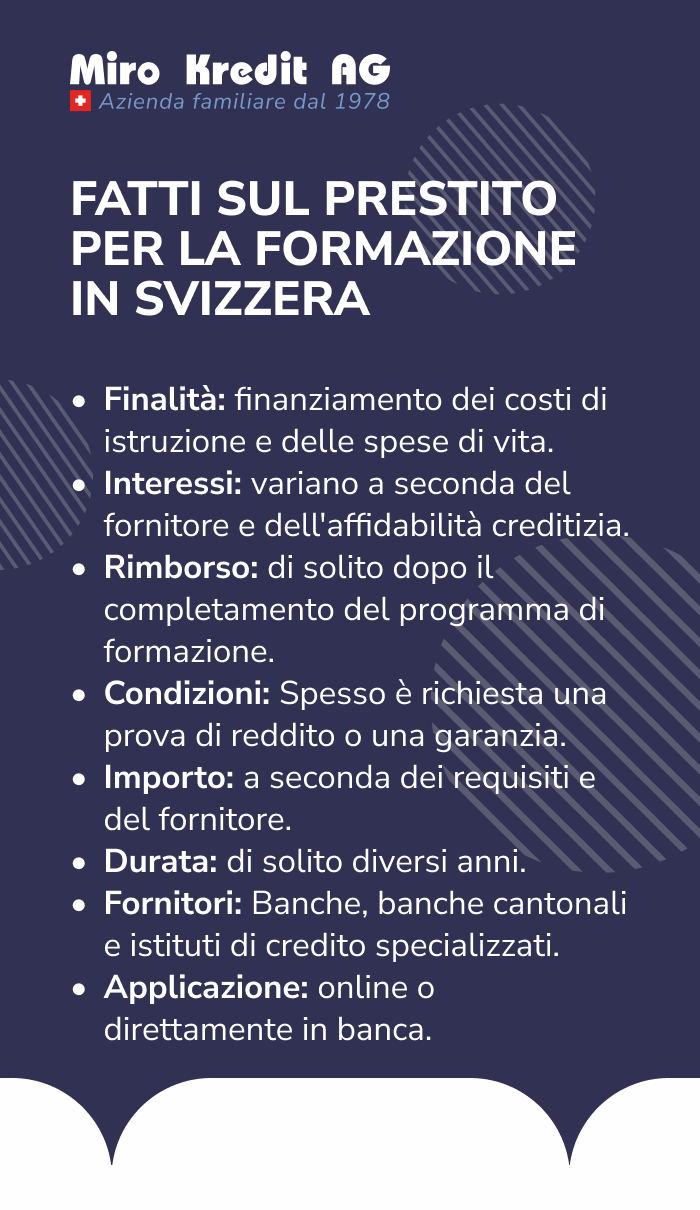 Fatti sul prestito per la formazione in Svizzera