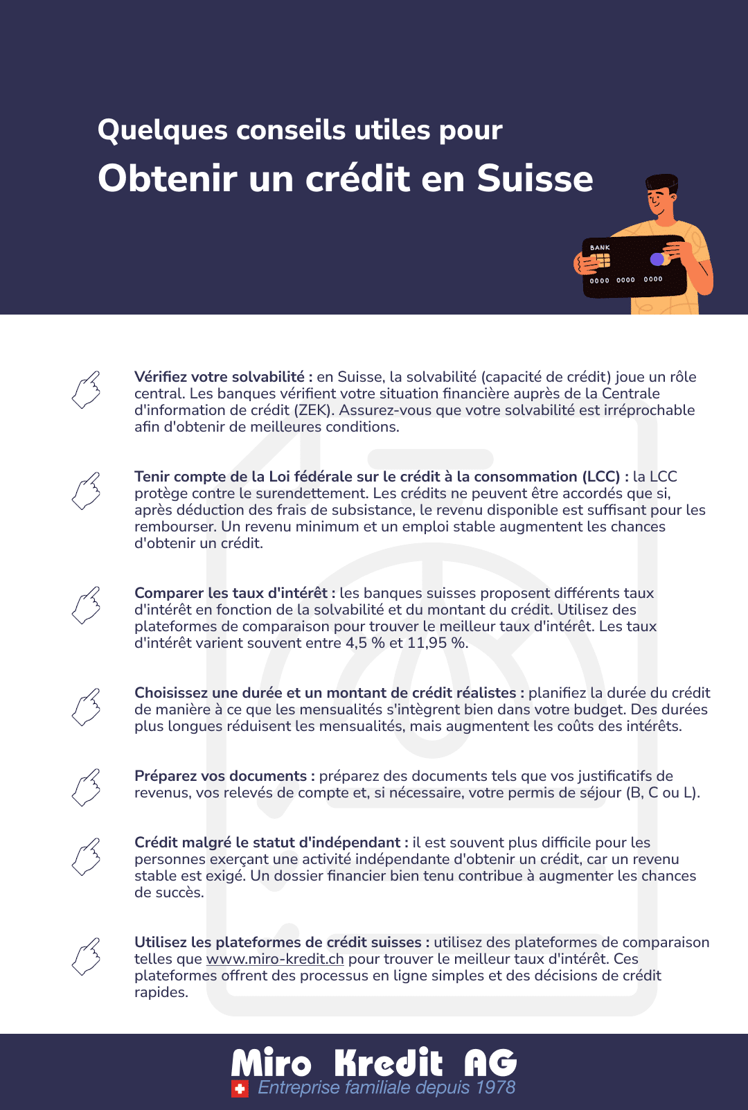 Quelques conseils utiles pour Obtenir un crédit en Suisse